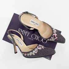 Usado, Vintage Jimmy Choo Cinza Flanela Frisado Floral Bordado Salto Estilingue IT 38.5 comprar usado  Enviando para Brazil