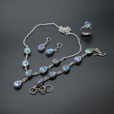 Conjunto de joias de prata esterlina 925 feitas à mão com concha Abalone comprar usado  Enviando para Brazil