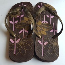Chinelos Havaianas rosa marrom arte floral Reino Unido 7-8 Euro41/42 EUA 8/9 moda Brasil comprar usado  Enviando para Brazil