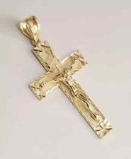 Pingente crucifixo cruzado Jesus INRI folheado a ouro amarelo 14K religião corte diamante, usado comprar usado  Enviando para Brazil