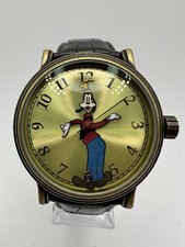 Relógio masculino Disney tamanho adulto pateta com braços móveis tom dourado pulseira de couro, usado comprar usado  Enviando para Brazil