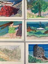 Usado, Lote de 6 pinturas guache e lápis desenho paisagem retrato arte marinha da Córsega comprar usado  Enviando para Brazil