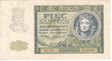 Polska 1941 Banknot 5 Piec Złotych / Złoty na sprzedaż  Wysyłka do Poland