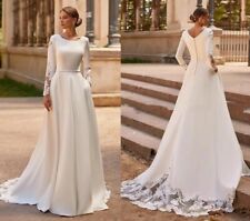 Vestidos de noiva gola barco mangas compridas vestidos de noiva aplique varredura trem linha A, usado comprar usado  Enviando para Brazil