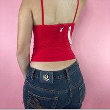 Blusa Playboy de elastano vermelho tamanho XS/S/M Y2K 2003 comprar usado  Enviando para Brazil