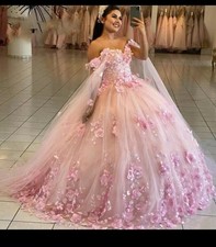 Usado, Vestidos rosa princesa Quinceanera 3D flores miçangas espartilho doce 15 vestido festa comprar usado  Enviando para Brazil