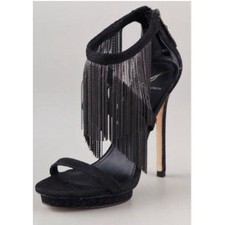 Sandália B Brian Atwood Shoes Feminina 8.5 Preta Cassiane Metal Corrente Franja Salto comprar usado  Enviando para Brazil