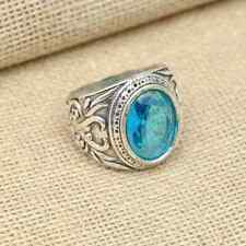 Anel masculino de pedra preciosa topázio azul feito à mão prata 925 para festa todos os tamanhos W54 comprar usado  Enviando para Brazil