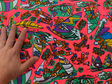 Antigo 1980s Neon Wind Surf Foxes Novidade Canadá Tecido de Desenhos Animados 43” X 34”, usado comprar usado  Enviando para Brazil
