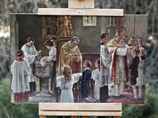 Birth, Communion, Confirmation - A Beautifully Painted Oil Painting, Unsigned na sprzedaż  PL