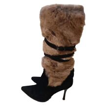 Botas femininas de pele camurça preta, pele natural (raposa) EUA tamanho 5 salto 9 cm comprar usado  Enviando para Brazil