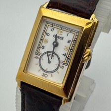 Antigo Relógio de Quartzo Guess Feminino Tom Dourado Pequeno Segundo Retângulo Couro Nova Bateria comprar usado  Enviando para Brazil