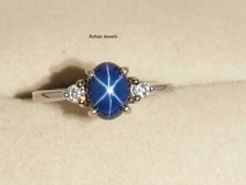 Anel de safira azul Lindy Star prata esterlina 925 criado em laboratório feito à mão comprar usado  Enviando para Brazil