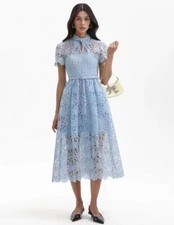 Vestido midi feminino autorretrato renda azul manga curta linha A para mulheres comprar usado  Enviando para Brazil
