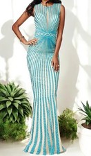 Vestido de gala Jovani JVN26843 concurso de formatura bainha nude/turquesa tamanho 2 costas abertas comprar usado  Enviando para Brazil
