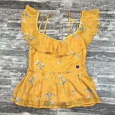 Blusa Abercrombie & Fitch Feminina Tamanho P Amarela Floral Top Babado Peplum NOVA comprar usado  Enviando para Brazil