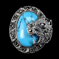 Anel tigre marcasita prata esterlina 925 estabilizado oval azul turquesa 18x13mm, usado comprar usado  Enviando para Brazil
