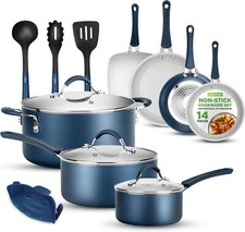Conjunto de panelas e frigideiras azuis NutriChef 14 peças com tampas (caixa aberta) comprar usado  Enviando para Brazil