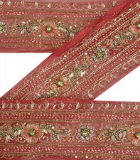 Guarnições artesanais com miçangas vintage Saree borda em sânscrito 1 jarda vermelha escura renda de costura comprar usado  Enviando para Brazil