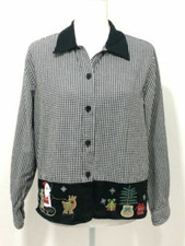 Usado, Camisa de Natal feminina Gingham xadrez bordada Papai Noel tamanho M grama limão LS comprar usado  Enviando para Brazil