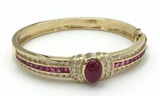 Pulseira feminina de ouro amarelo 14K com acabamento oval corte rubi 6,55 quilates comprar usado  Enviando para Brazil