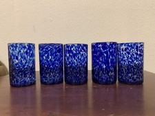 Copos tumbler mexicanos de vidro soprado à mão azul cobalto 5,25" conjunto com 5 comprar usado  Enviando para Brazil
