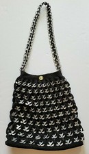 Bolsa de ombro de crochê bolsa de alumínio abas de puxar preta forrada de náilon encaixe prata comprar usado  Enviando para Brazil