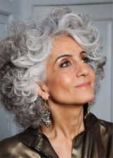 Perucas de cabelo sintético cinza encaracolado em camadas médias sal e pimenta sem tampa comprar usado  Enviando para Brazil
