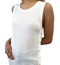 Túnica regata CHANEL vintage logotipo CC #34 branca algodão malha botão sem mangas comprar usado Túnica regata CHANEL vintage logotipo CC #34 branca algodão malha botão sem mangas comprar usado  Enviando para Brazil