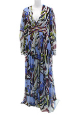 Vestido maxi feminino Emilio Pucci azul geométrico manga longa algodão tamanho 4 comprar usado  Enviando para Brazil