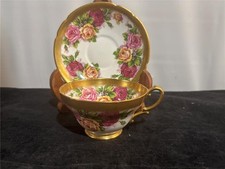 Xícara de chá e pires vintage Stanley osso porcelana repolho rosa buquê dourado pesado comprar usado  Enviando para Brazil