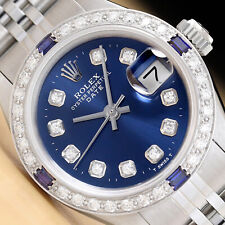 RELÓGIO FEMININO ROLEX DATA DIAMANTE SAFIRA OURO BRANCO 18K E AÇO MOSTRADOR AZUL comprar usado  Enviando para Brazil