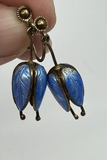 Brincos vintage de prata esterlina azul esmalte flor tulipa parafuso traseiro 925 1,5" comprar usado  Enviando para Brazil