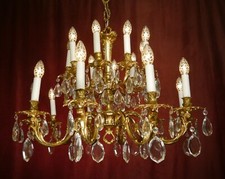 LUSTRE ANTIGO LATÃO OURO BRONZE RARAMENTE LÂMPADA DE CRISTAL ESPANHOL 20 LÂMPADAS Ø 32" comprar usado  Enviando para Brazil