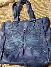 GAP Bolsa Tote Grande de Couro Grosso Borboleta Azul Marinho Bolsa Hobo BOHO comprar usado  Enviando para Brazil