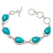 Pulseira de prata esterlina 925 feita à mão com pedra preciosa turquesa Feroza tamanho 7-8" comprar usado  Enviando para Brazil