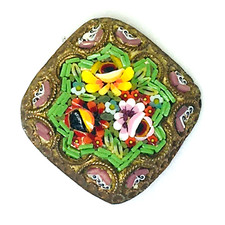 Broche antigo micro mosaico com pedras verde vibrante amarelo vermelho e rosa azulejo comprar usado  Enviando para Brazil