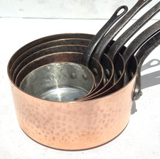 Conjunto de 5 panelas de cobre francesas vintage feitas na França lata perfeita 2 mm 14,3 lb, usado comprar usado  Enviando para Brazil