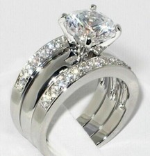 Anel trio feminino diamante corte redondo 3 CT criado em laboratório conjunto em prata esterlina 925. comprar usado  Enviando para Brazil