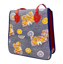 Bolsa tote vintage Crafters alças denim aparência borboletas flores crochê malha comprar usado  Enviando para Brazil