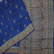 Sari Vintage Blu Reale 100% Sete Pura Stampata Madhubani 5YD Tessuto Artigianale comprar usado  Enviando para Brazil