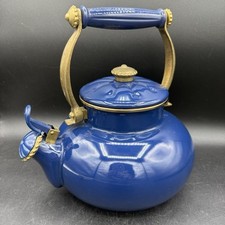 Chaleira vintage azul esmaltada Ancona com detalhes em cabo de latão anos 90 francesa comprar usado  Enviando para Brazil