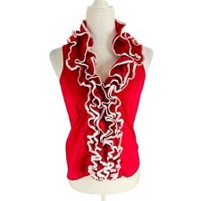 Blusa sem mangas Metrostyle em excelente estado usado vintage 00s babado zíper frontal top 4 vermelho branco comprar usado  Enviando para Brazil
