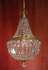 LINDO LUSTRE DE VIDRO CRISTAL LATÃO CESTA LÂMPADA BRILHO USADO UMA LUZ Ø 14" comprar usado  Enviando para Brazil