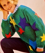 1980s Multicolorido Estrelas Mohair Chunky Longline Jumper Tricô Padrão 10 Dobras comprar usado  Enviando para Brazil