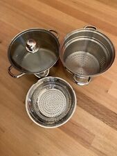 Usado, Quatro peças de aço inoxidável 6 qt. Vaso de estoque com vaporizadores e tampa de espaguete. comprar usado  Enviando para Brazil