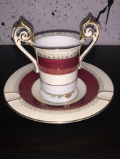 Xícara e pires demitasse vintage ocupados Japão Ohata com pés de porcelana vermelho e dourado comprar usado  Enviando para Brazil
