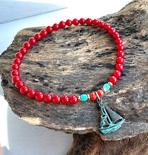 Pulseira de navio marinheiro coral vermelho e pátina grega 5 mm, proteção segura viagem comprar usado  Enviando para Brazil