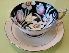 Paragon Bone China Narcissus Tulip Teacup Cup Saucer Black/Peach England A657 comprar usado  Enviando para Brazil