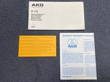 AKG D112 Microfone Manual de Instruções com Cartão de Garantia Baixo Dinâmico/Kick Drum comprar usado  Enviando para Brazil